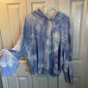 blue tie dye ribbed lightweight hoodie